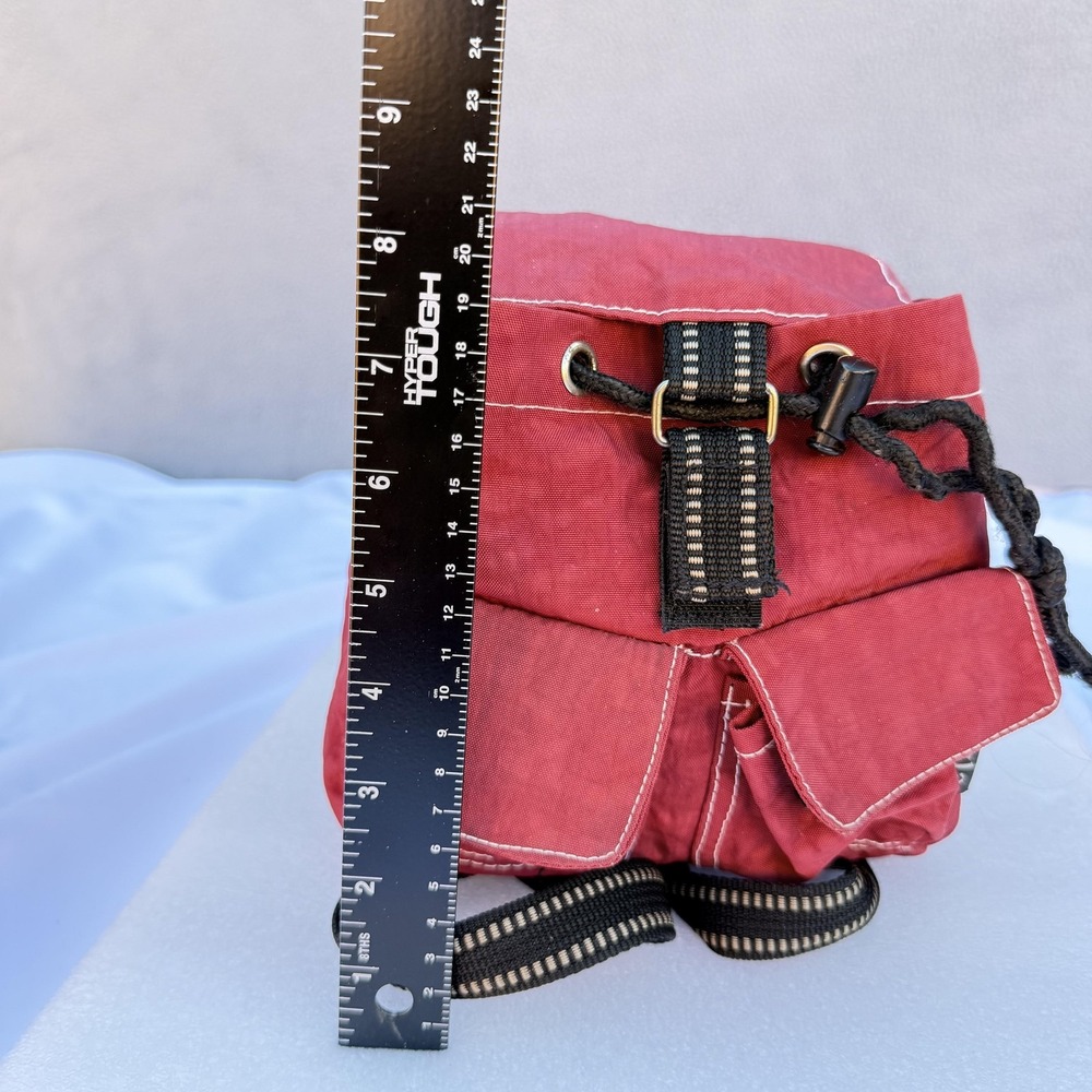 Red Canvas Mini Backpack Women Drawstring Front Pockets Adjustable Straps Travel - Picture 10 of 12